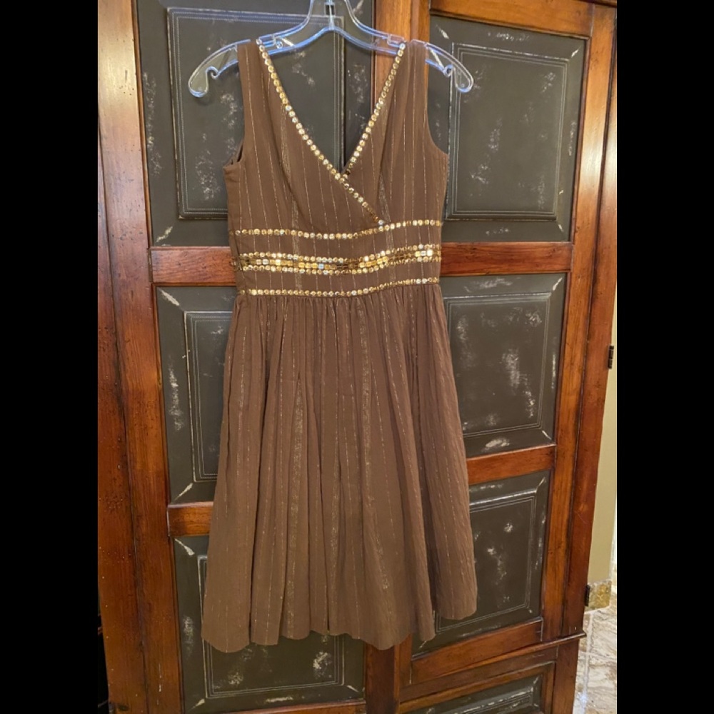 Tan with metallic threading and sequence dress.